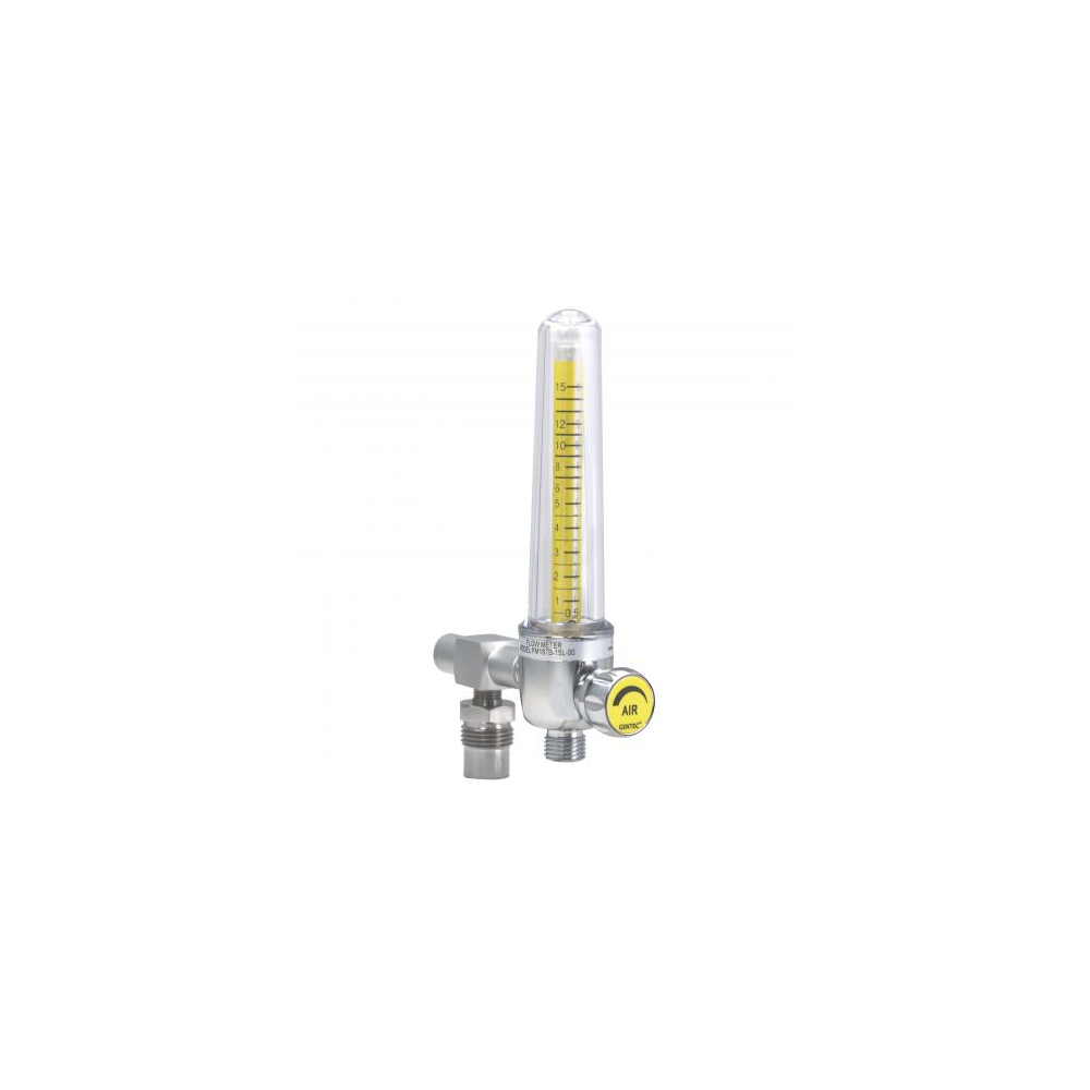 GenTech Flowmeter Brass Body, 0-15 LPM, Puritan-Bennett Inlet FM187B-15L-PB